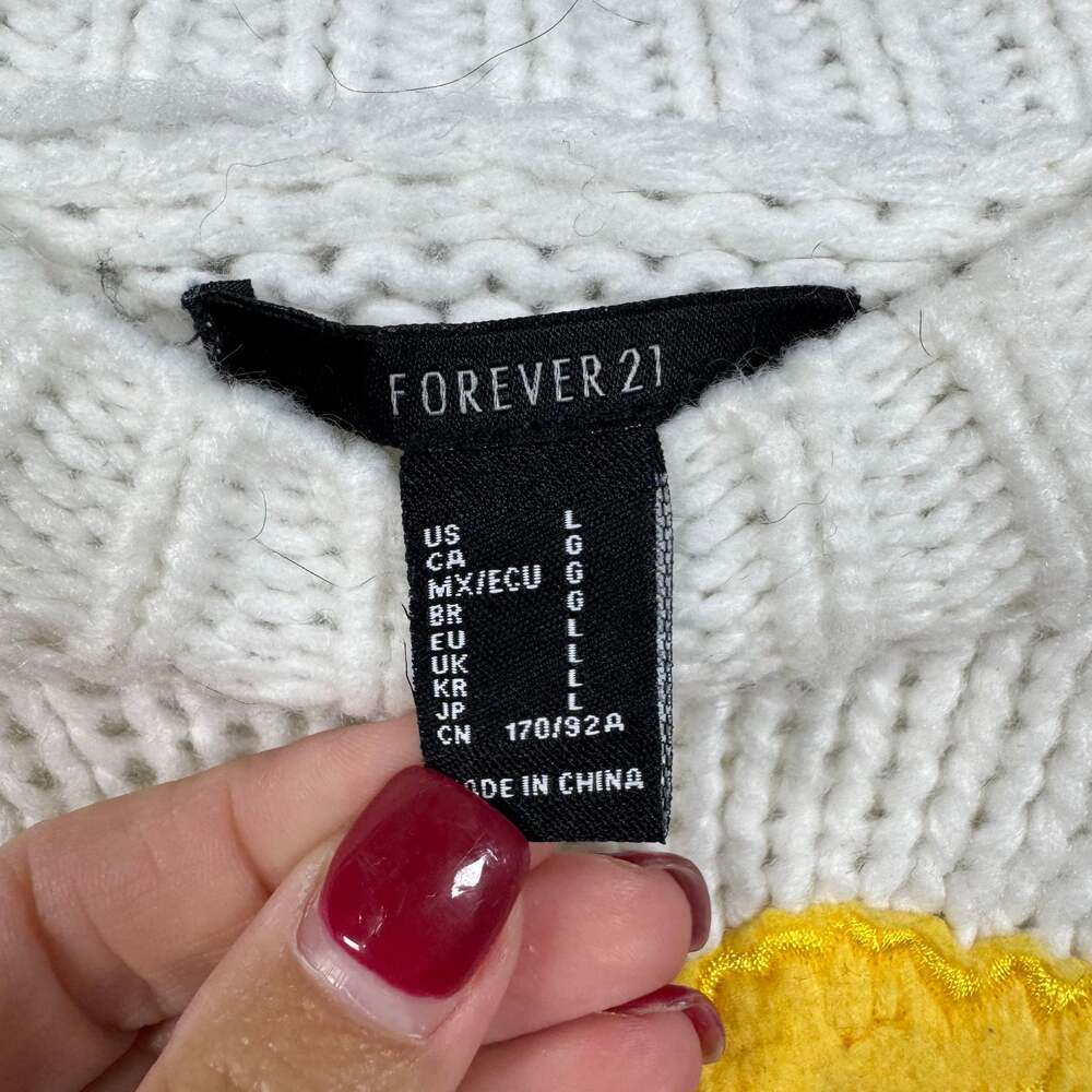 Forever 21 Sunflower Embroidered Sweater Size Large - Picture 4 of 5